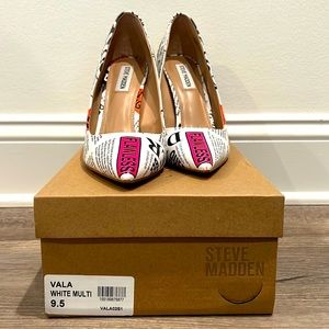 Steve Madden Vala White Multi Color Girl Boss Flawless High Heels - 9.5